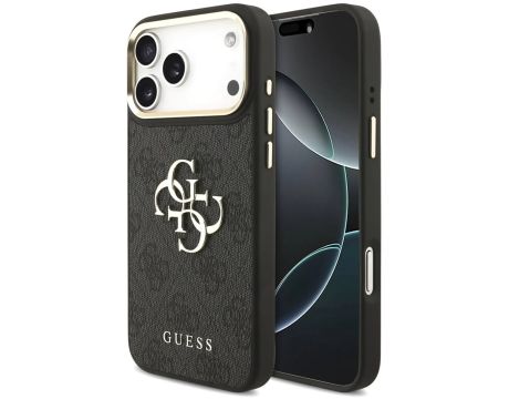 GUESS PU Leather 4G Metal Logo Gold Frame за Apple iPhone 18 Pro Max/ 17 Pro Max, черен на супер цени