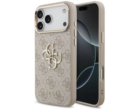 GUESS PU Leather 4G Metal Logo Gold Frame за Apple iPhone 18 Pro Max/ 17 Pro Max, бежов на супер цени