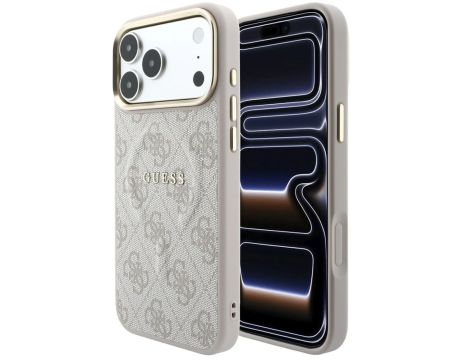 Guess PU Leather Frame Embossed за Apple iPhone 18 Pro / 17 Pro, бежов на супер цени