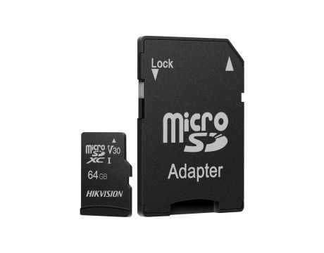 64GB microSDHC HikVision + SD адаптер, черен на супер цени