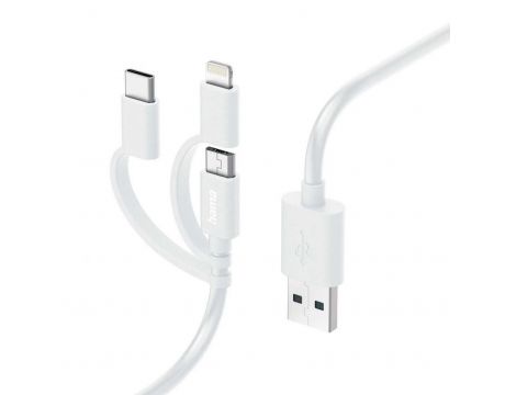 Hama 3-in-1 USB към micro USB/USB Type-C/Lightning, бял на супер цени