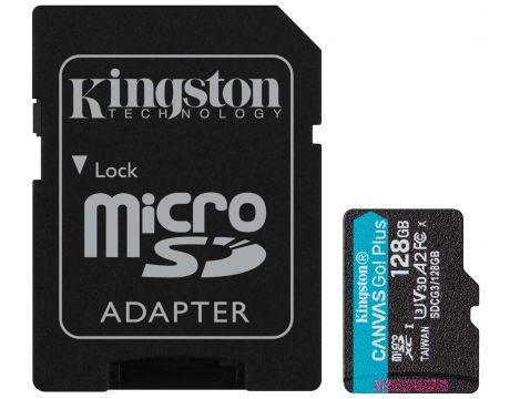 128GB microSDXC Kingston Canvas Go! Plus + SD Adapter, черен на супер цени