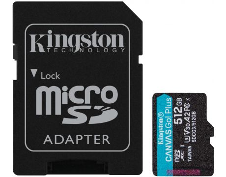 512GB microSDXC Kingston Canvas Go! Plus + SD Adapter, черен на супер цени