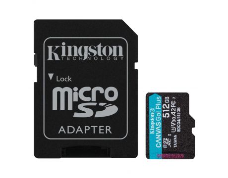 512GB microSDXC Kingston Canvas Go Plus Gen4 + SD Adapter, черен на супер цени