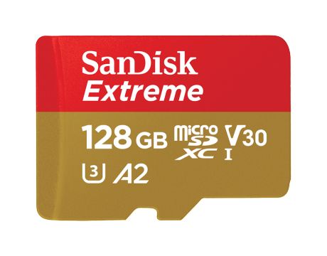 128GB microSDXC SanDisk Extreme + SD Adapter, червен/златист на супер цени