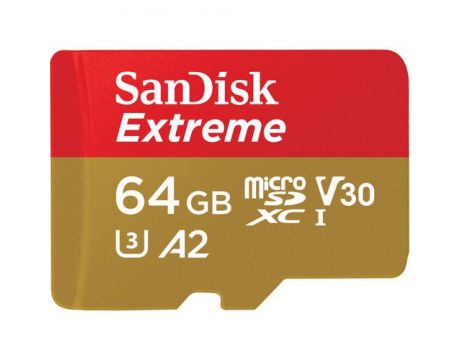64GB microSDXC SanDisk Extreme + SD Adapter, червен/златист на супер цени
