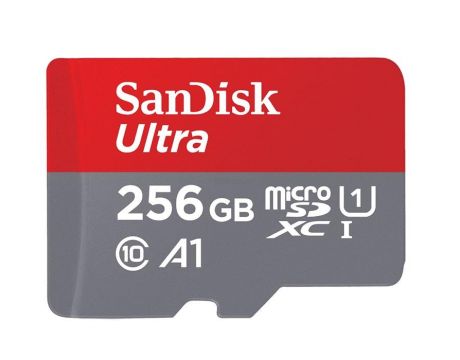 256GB microSDXC SanDisk Ultra + Адаптер, сив/червен на супер цени