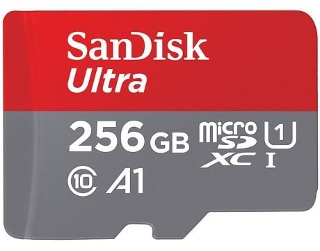 256GB microSDHC SanDisk Ultra + SD адаптер, червен/сив на супер цени