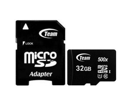 32GB microSDHC Team Group + SD Adapter, черен на супер цени