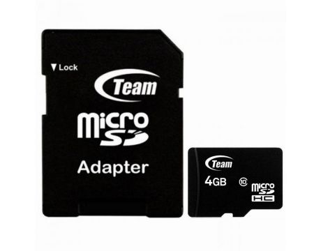 4GB microSDHC Team Group + SD адаптер, черен на супер цени