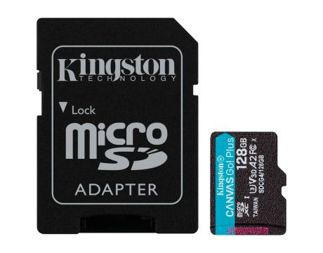 128GB microSDXC Kingston Canvas Go Plus Gen4 + SD Adapter, черен на супер цени