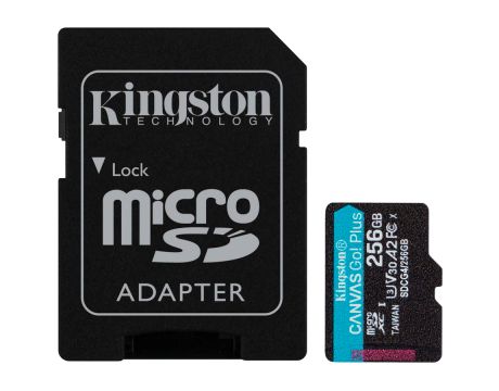 256GB microSDXC Kingston Canvas Go Plus Gen4 + SD Adapter, черен на супер цени