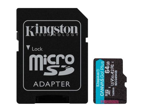 64GB microSDXC Kingston Canvas Go Plus Gen4 + SD Adapter, черен на супер цени