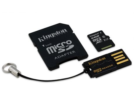 64GB microSDHC/SDXC Kingston SD adapter + USB reader, Черен на супер цени