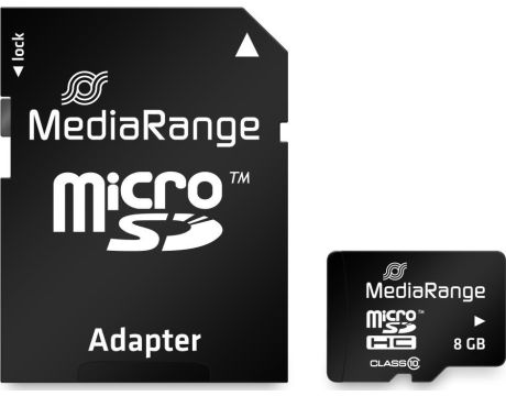 8GB microSDHC MediaRange и SD адаптер, черен на супер цени