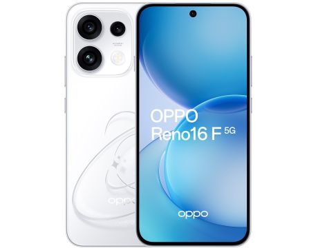 смартфон OPPO Reno16 F 5G, 8GB, 256GB, Pop White и зарядно устройство OPPO SuperVooc 80W на супер цени