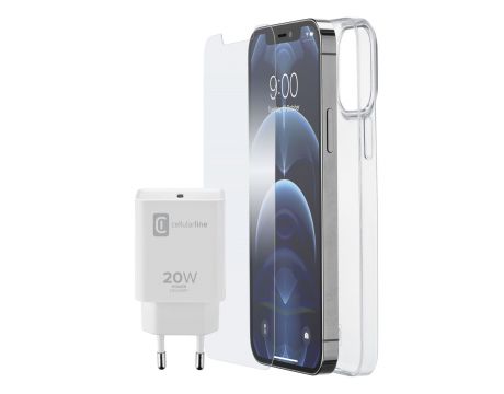 Cellular Line за iPhone 12 Pro Max, бял + гръб + стъклен протектор на супер цени