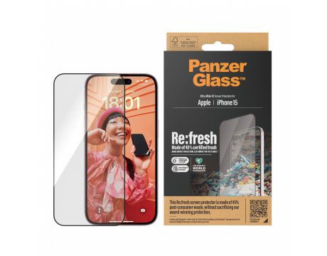 PanzerGlass Re:fresh UWF за Apple iPhone 15, прозрачен на супер цени