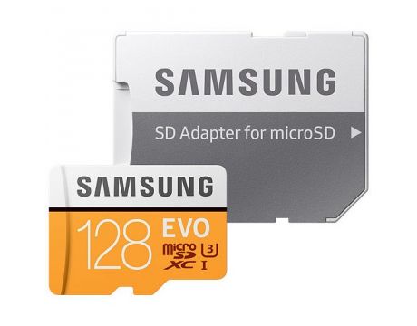 128GB microSDXC Samsung EVO + SD Adapter, оранжев/бял на супер цени