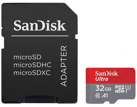 32GB microSDHC SanDisk Ultra + SD Адаптер, сив/червен на супер цени