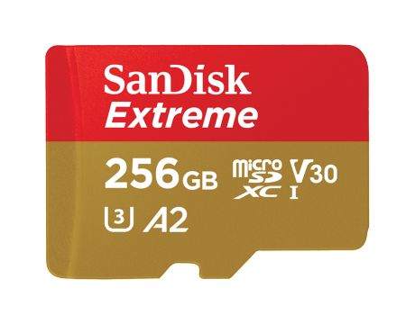 256GB microSDXC SanDisk Extreme + SD адаптер, червен/златист на супер цени