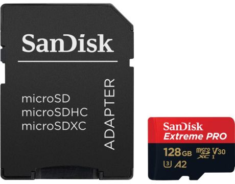 128GB microSDXC SanDisk Extreme Pro + SD Адаптер, черен/червен на супер цени