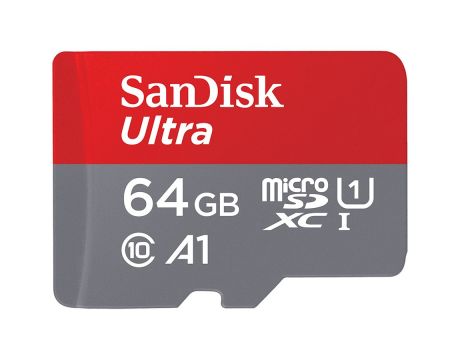 64GB microSDHC SanDisk Ultra + SD адаптер, червен/сив на супер цени