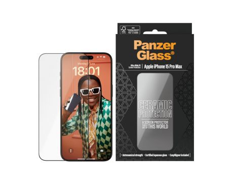 PanzerGlass Ceramic Protection за Apple iPhone 15 Pro Max, прозрачен на супер цени