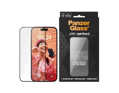 PanzerGlass Ceramic Protection за Apple iPhone 15, прозрачен на супер цени