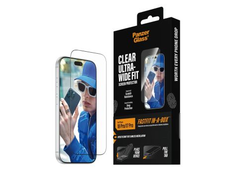 PanzerGlass Ultra-Wide Fit w. FASTFIT IN-A-BOX за Apple iPhone 18 Pro/17 Pro, прозрачен на супер цени