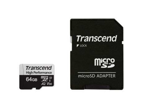 64GB microSDXC Transcend + SD Adapter, сив/черен на супер цени
