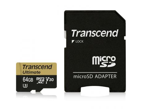 64GB microSDXC Transcend TS64GUSDU3M + Адаптер, черен на супер цени