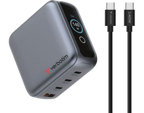 Verbatim Mini GaN Charger 140W, сив на супер цени