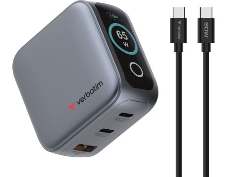 Verbatim Mini GaN Charger 65W, сив на супер цени