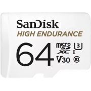 Карта памет 64GB microSDHC SanDisk High Endurance, бял + SD адаптер на супер цени