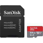 Карта памет 64GB microSDXC SanDisk Ultra + SD адаптер, сив/червен на супер цени
