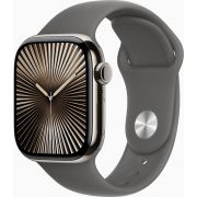 Смарт часовник Apple Watch Series 10 GPS, Cellular, 42 мм, M/L, Natural Titanium, Stone Grey Sport на супер цени