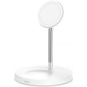 Безжично зарядно устройство Belkin 2-in-1 Wireless Charger Stand with MagSafe 15W, бял на супер цени