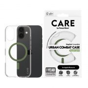 Гръб PanzerGlass Care Urban Combat MagSafe за Apple iPhone 16, прозрачен/зелен на супер цени