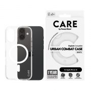 Гръб PanzerGlass Care Urban Combat MagSafe за Apple iPhone 16, прозрачен/бял на супер цени