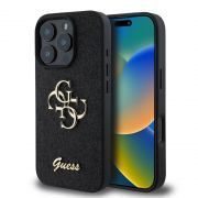 Гръб  GUESS 4G Metal Logo Fixed Glitter за Apple iPhone 16 Pro, черен на супер цени