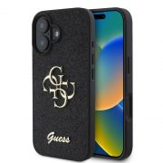 Гръб  GUESS 4G Metal Logo Fixed Glitter за Apple iPhone 16  Plus, черен на супер цени
