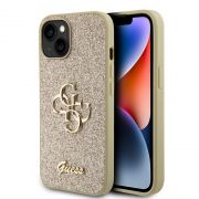 Гръб GUESS Fixed Glitter 4G Metal Logo за Apple iPhone 15, златист на супер цени