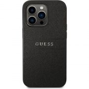 Гръб GUESS Leather Saffiano за Apple iPhone 14 Pro, черен на супер цени