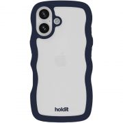 Гръб Holdit Wavy за Apple iPhone 16, прозрачен/тъмносин на супер цени