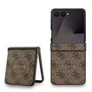 Гръб  GUESS Leather 4G Colored Ring за Samsung Galaxy Z Flip 7, кафяв на супер цени