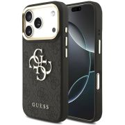 Гръб GUESS PU Leather 4G Metal Logo Gold Frame за Apple iPhone 18 Pro / 17 Pro, черен на супер цени