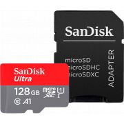 Карта памет 128GB microSDXC SanDisk Ultra + SD адаптер, сив/червен на супер цени
