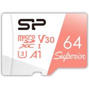 Карта памет 64GB Silicon Power Superior и SD адаптер, бял/червен на супер цени